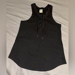 Victoria’s Secret PINK Black Tie-Up Grommet Eyelets Tank Top Size XS Oversized